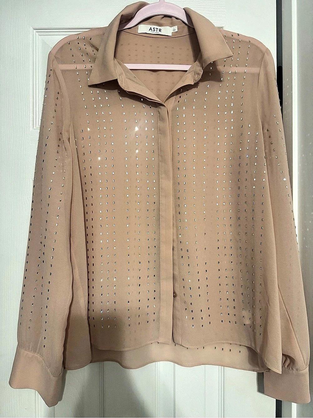 ASTR the Label Cristal Semi-Sheer Rhinestone Shirt Cristal Rhinestone
